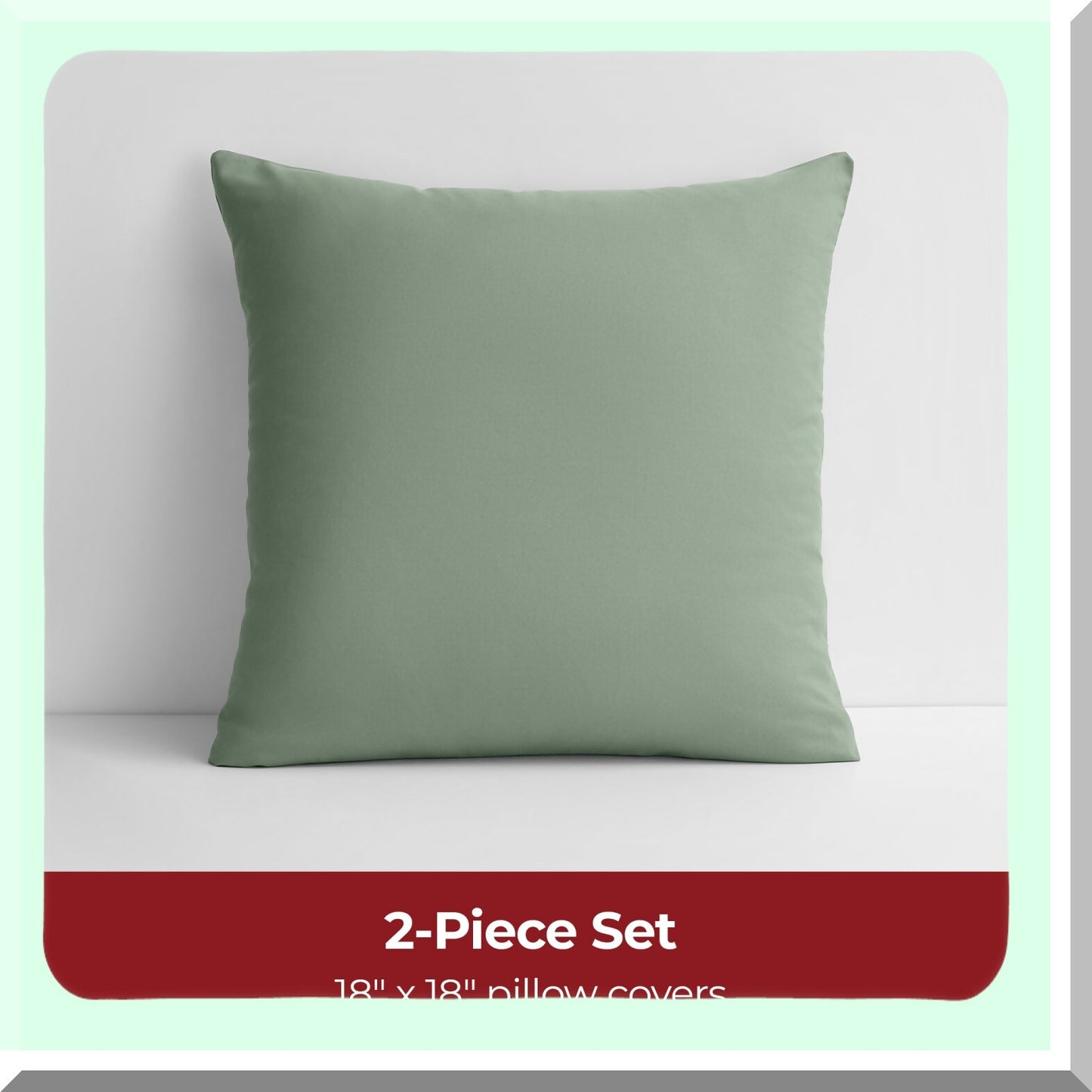 Sage Green Microfiber Pillow Covers - Set of 2 Decorative 18x18 Couch Pillow Cases for Sofa and Home Decor - Lightweight & Comfortable Brushed Fabric