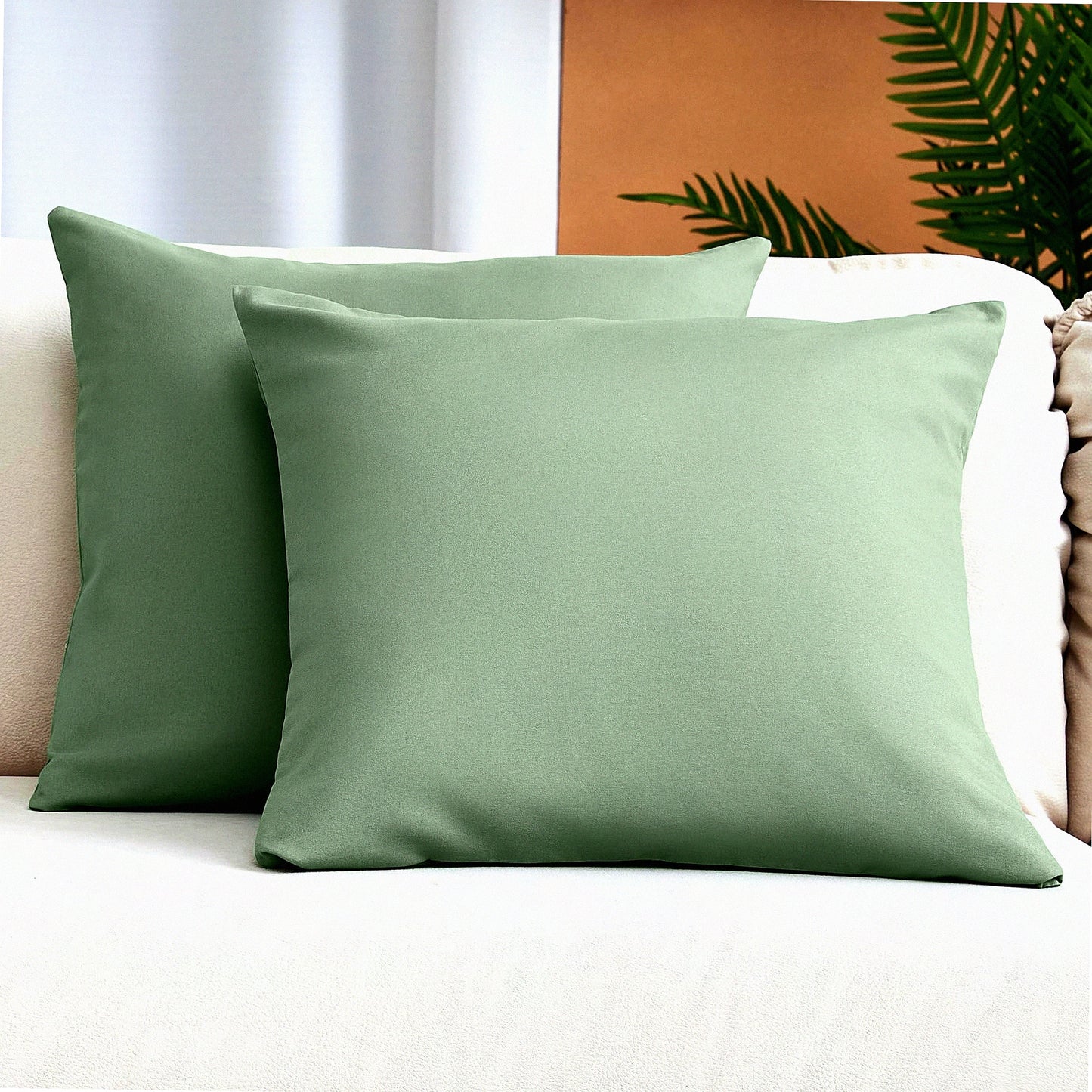 Sage Green Microfiber Pillow Covers - Set of 2 Decorative 18x18 Couch Pillow Cases for Sofa and Home Decor - Lightweight & Comfortable Brushed Fabric