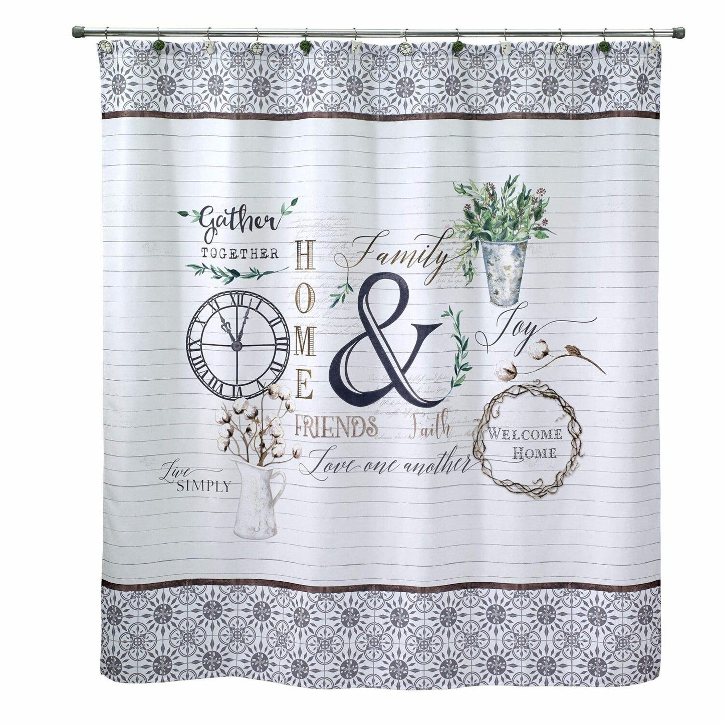Fabric Shower Curtain 72x72 Waterproof Modern Farmhouse