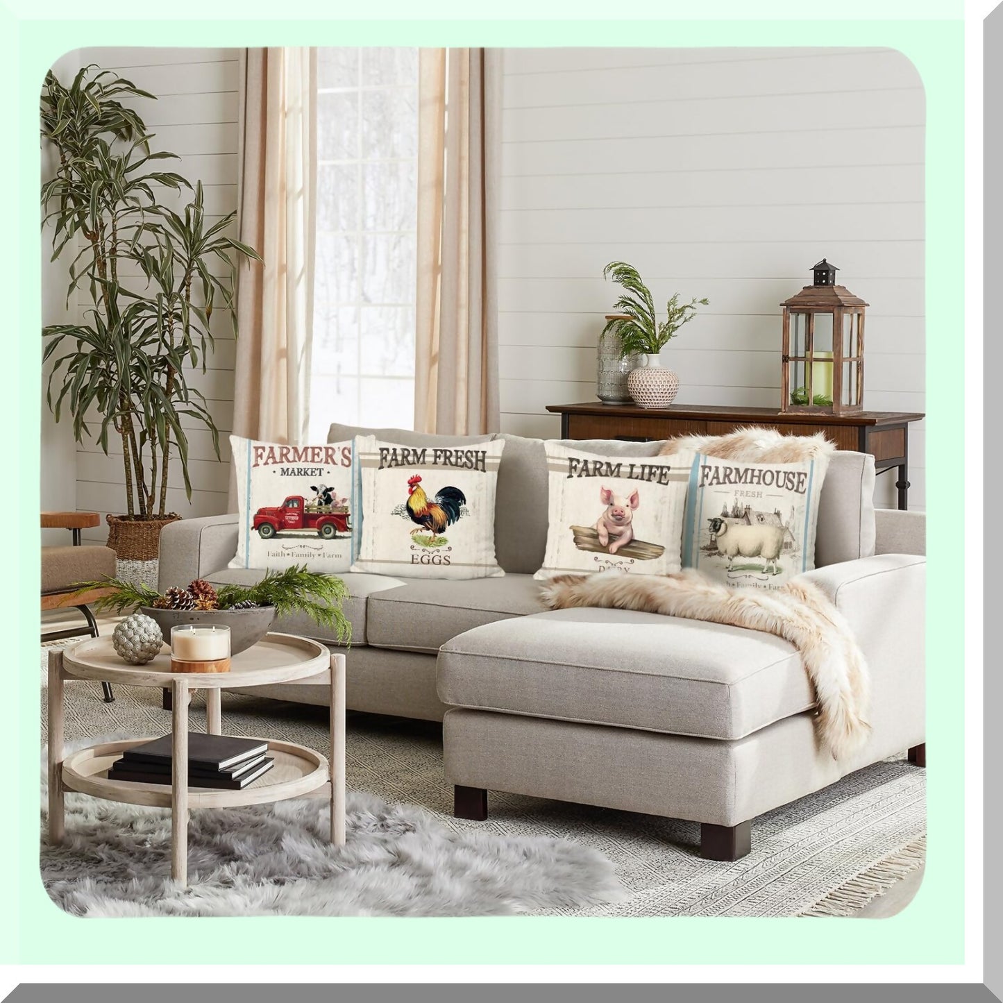 Rustic Barnyard Animal Pillow Covers - Set of 4 Farmhouse Throw Pillows 18x18 Inch Rooster Pig Sheep Retro Truck Decor for Couch Sofa