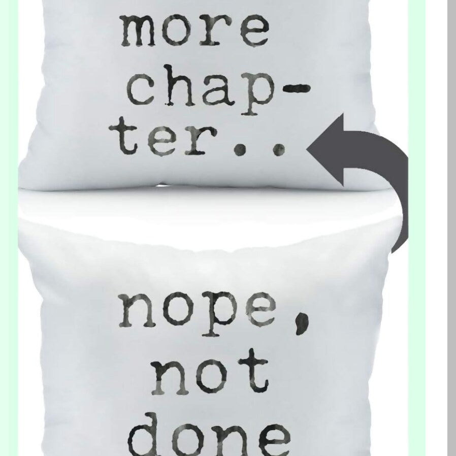 Bookworm Bliss Reversible Throw Pillow Cover - Literary Library Gifts for Book Lovers - Cozy Book Nook Decor - 18x18 Throw Pillow Cover in Black - Just One More Chapter Design