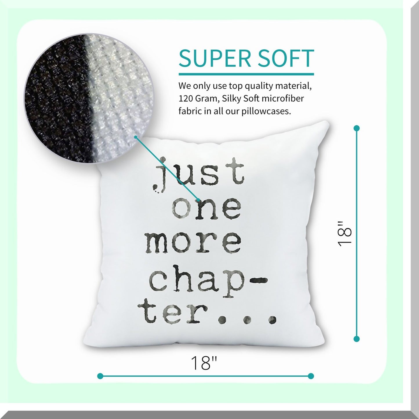 Bookworm Bliss Reversible Throw Pillow Cover - Literary Library Gifts for Book Lovers - Cozy Book Nook Decor - 18x18 Throw Pillow Cover in Black - Just One More Chapter Design