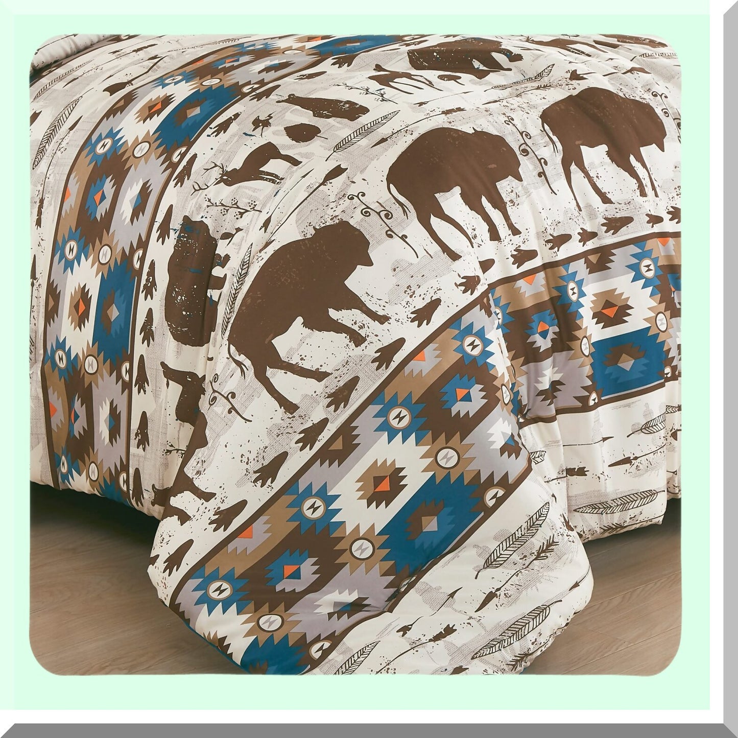 Southwest Wilderness Comforter Set - Queen Size Rustic Cabin Lodge Bedding with Moose and Bear Print in Brown, Cream, and Teal Colors, Includes Pillow Shams