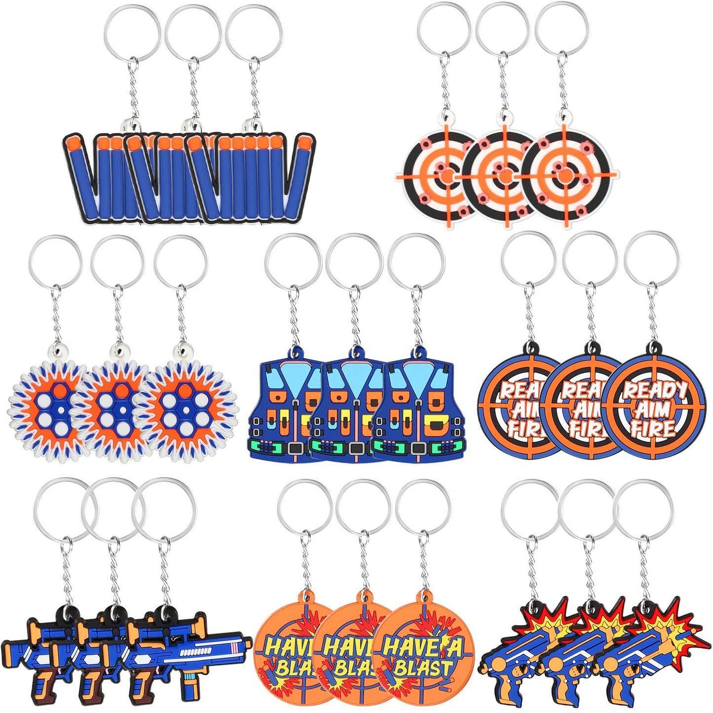 Dart War Keychain Party Favors - 24-Piece Set of Silicone Soft Keychains for Boys Birthday Decorations. Perfect for Soft Theme Party Supplies, 8 Cute Styles!