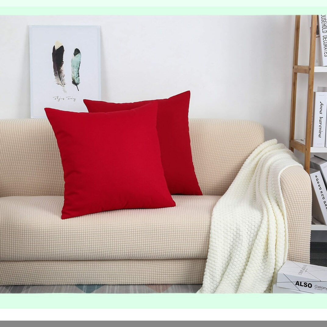 Cotton Canvas Red Throw Pillow Shams - Decorative 100% Cotton Covers for 14"x14" Pillows - Solid Color Home Decor Accent