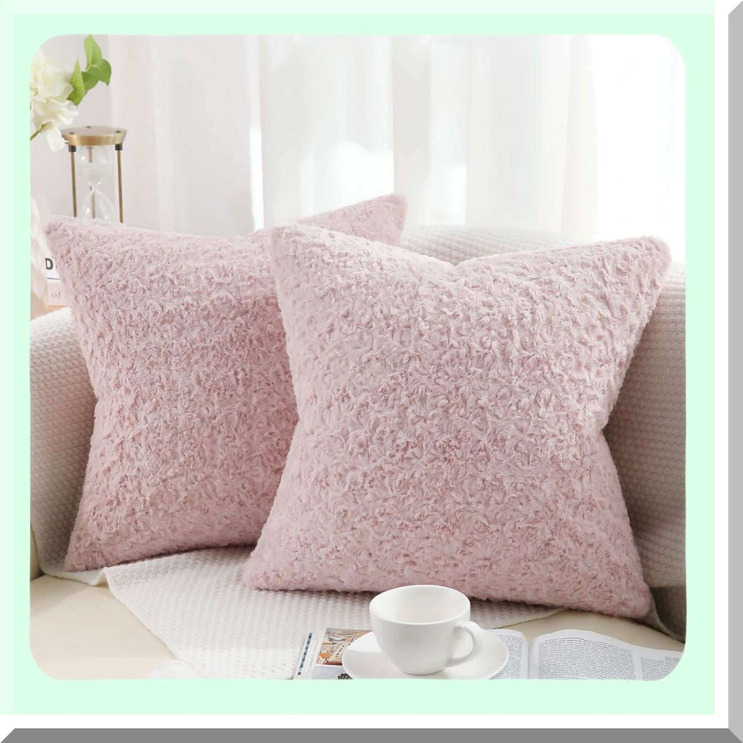 Rose Bliss 3D Pink Pillow Covers - Set of 2 | 18x18 Inch Fluffy Decorative Cushion Cases for Couch, Bed, Sofa | Rose Pattern Design