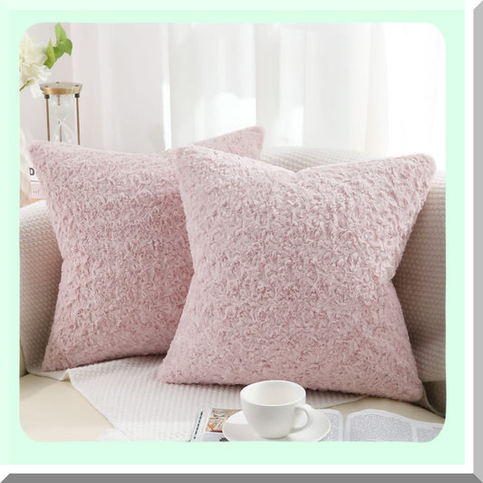 Rose Bliss 3D Pink Pillow Covers - Set of 2 | 18x18 Inch Fluffy Decorative Cushion Cases for Couch, Bed, Sofa | Rose Pattern Design
