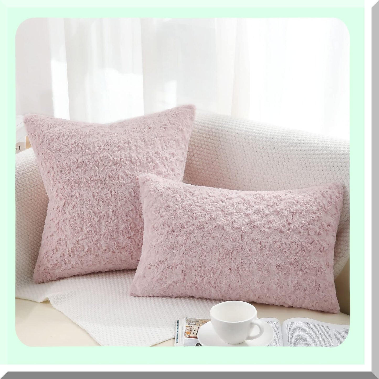 Rose Bliss 3D Pink Pillow Covers - Set of 2 | 18x18 Inch Fluffy Decorative Cushion Cases for Couch, Bed, Sofa | Rose Pattern Design