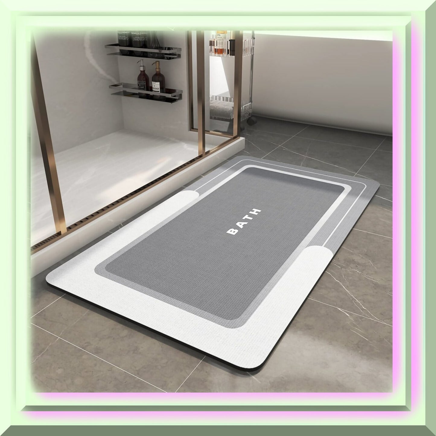 Bath Mat 17"x35" Grey Non Slip Absorbent