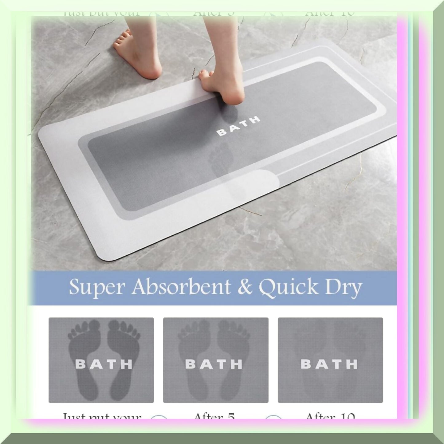 Bath Mat 17"x35" Grey Non Slip Absorbent