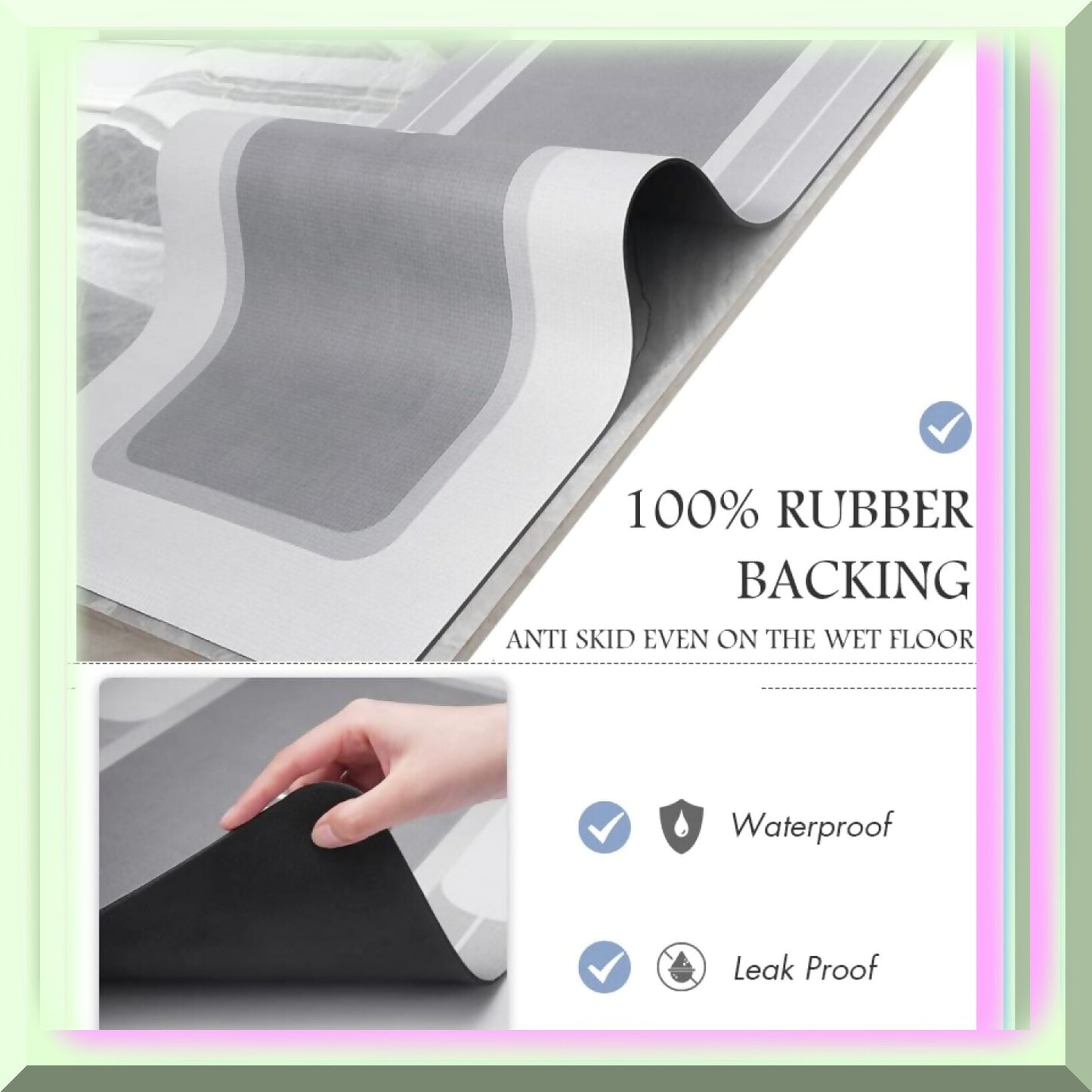 Bath Mat 17"x35" Grey Non Slip Absorbent