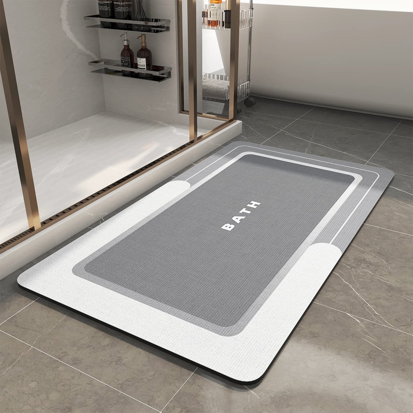 Bath Mat 17"x35" Grey Non Slip Absorbent