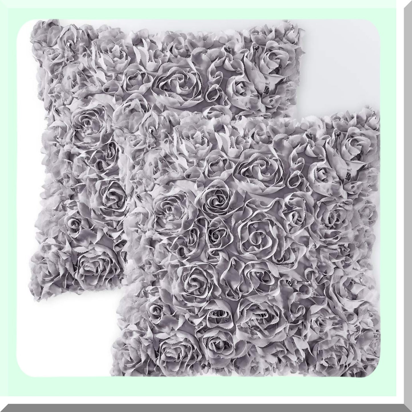 Romantic 3D Chiffon Rose Flower Pillowcase Set - Grey Square Pillow Cover for Sofa, Bedroom, Car - Valentines Day Decor - Pack of 2, 12x12 Inch
