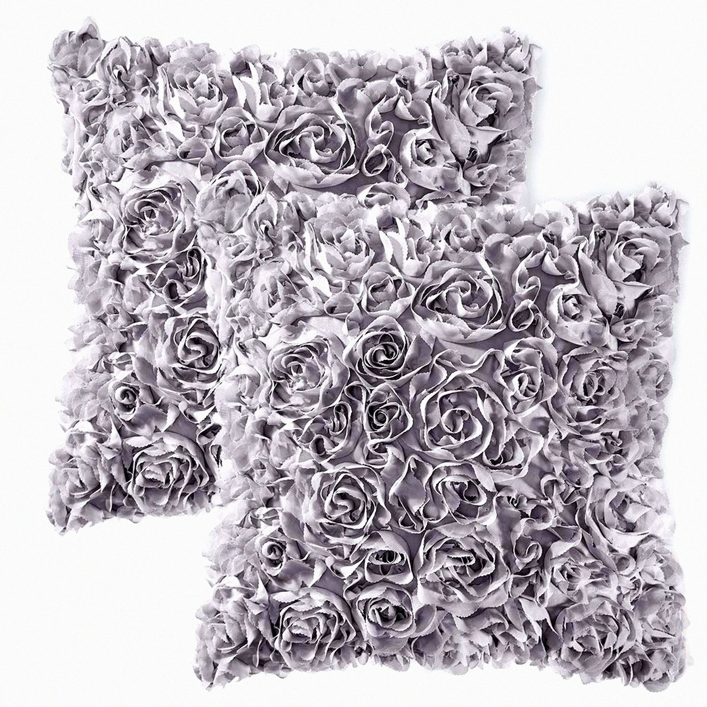 Romantic 3D Chiffon Rose Flower Pillowcase Set - Grey Square Pillow Cover for Sofa, Bedroom, Car - Valentines Day Decor - Pack of 2, 12x12 Inch
