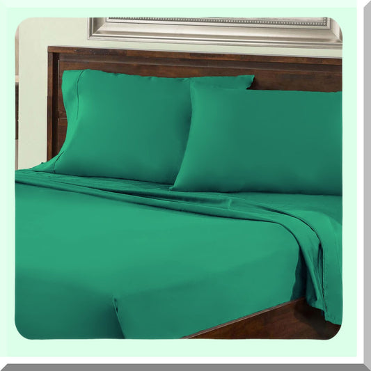 Hunter Green Cotton Bliss Bedding Set - Deep Pocket Fitted Sheet, Soft Flat Sheet, 2 Pillowcases - Luxurious Cotton Rich Bedding Essentials