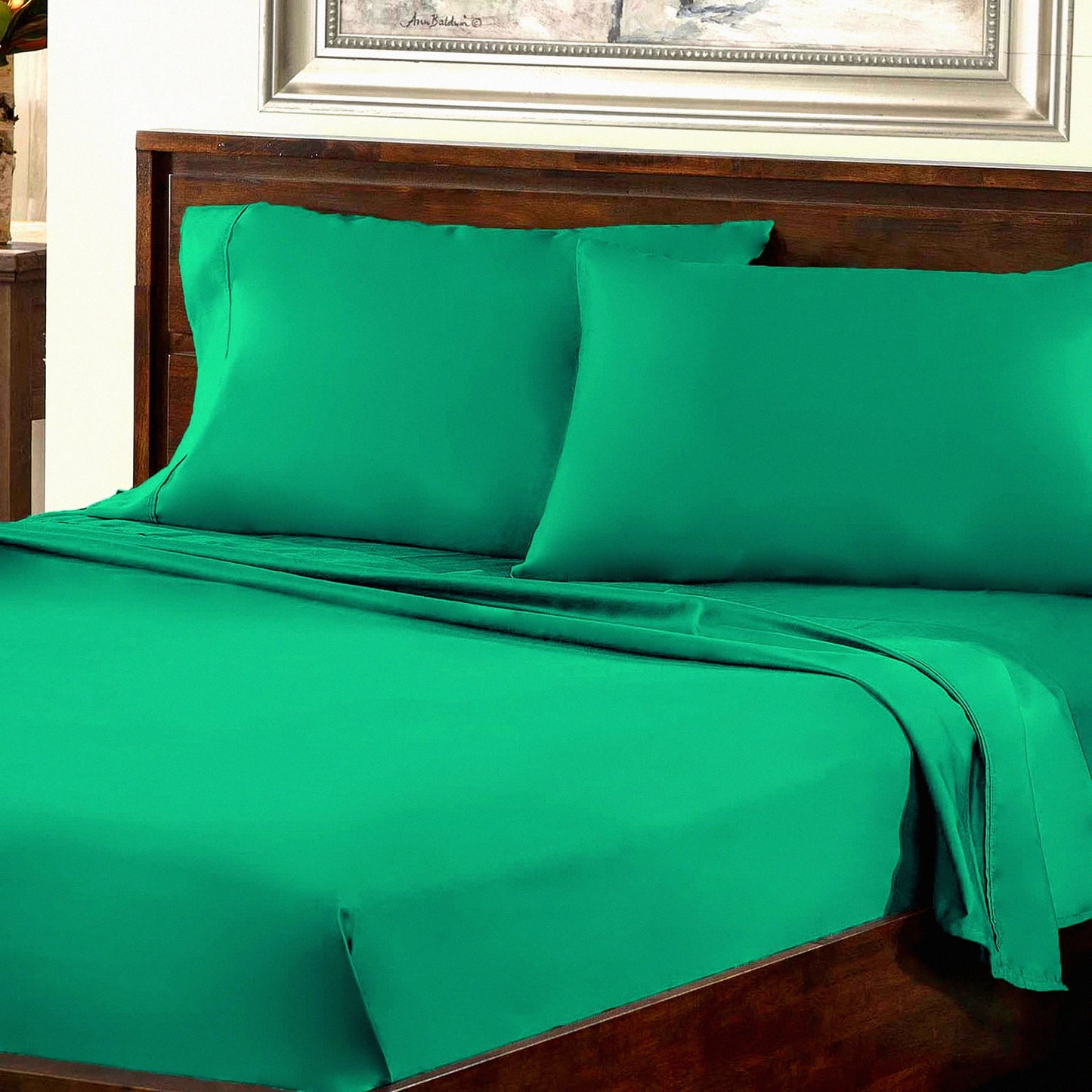 Hunter Green Cotton Bliss Bedding Set - Deep Pocket Fitted Sheet, Soft Flat Sheet, 2 Pillowcases - Luxurious Cotton Rich Bedding Essentials