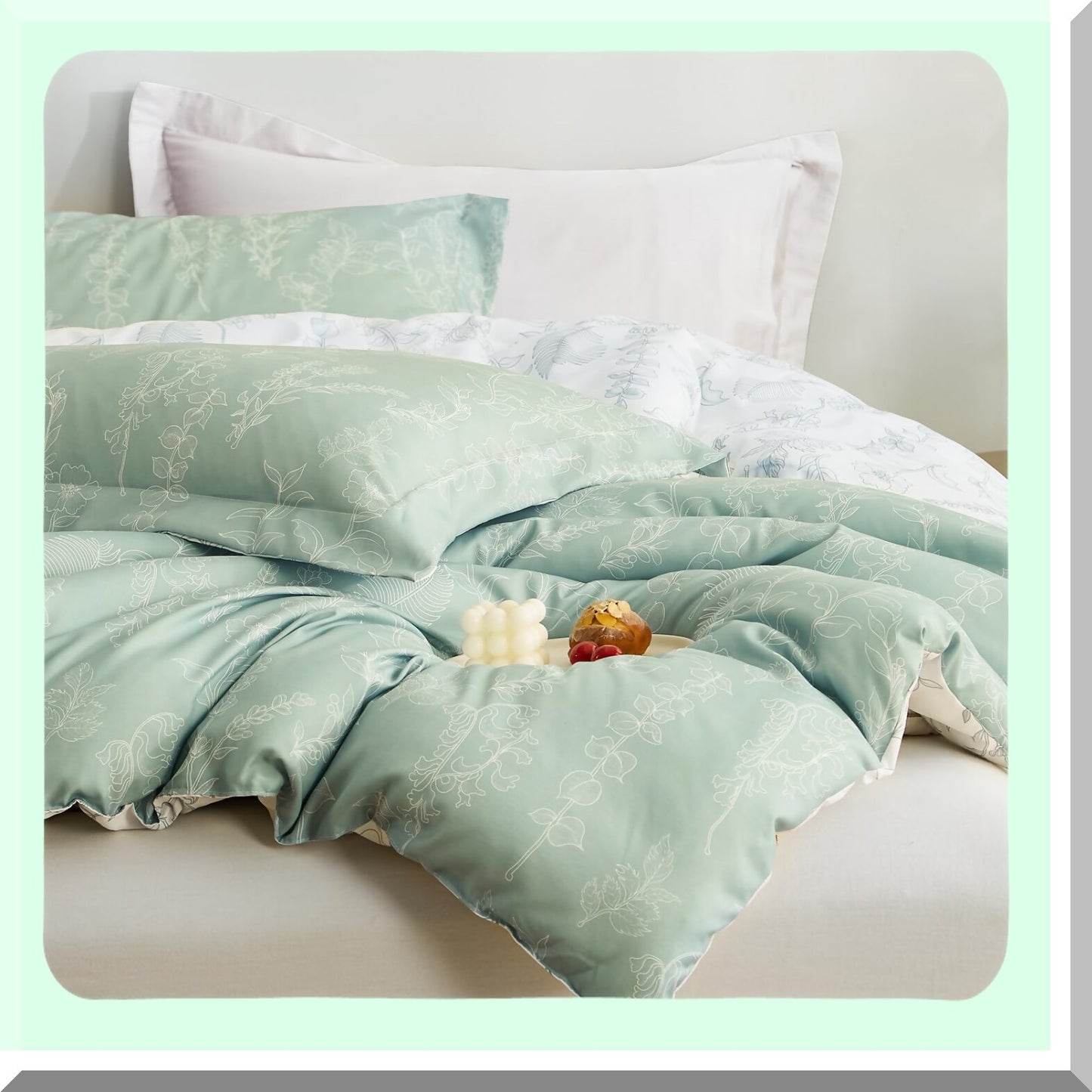 Wild Sage Bloom Queen Comforter Set - Luxuriously Soft Reversible Floral Bedding for Couples - 3-Piece Microfiber Comforter Set - Queen Size