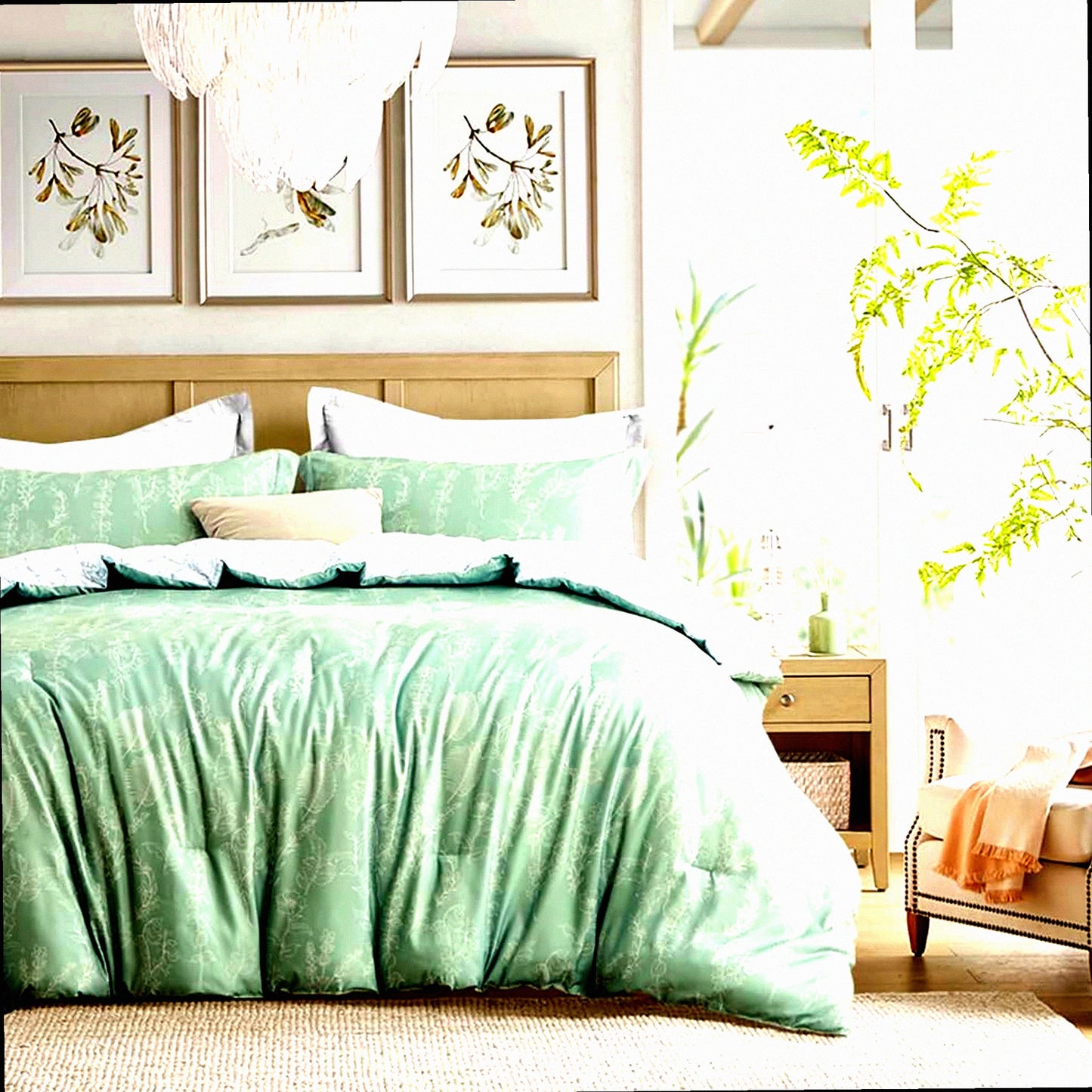 Wild Sage Bloom Queen Comforter Set - Luxuriously Soft Reversible Floral Bedding for Couples - 3-Piece Microfiber Comforter Set - Queen Size