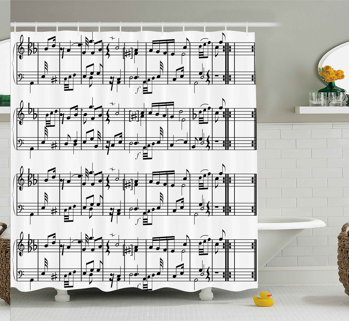 Music Shower Curtain with Musical Notes and Clef Pattern, 69" x 70"