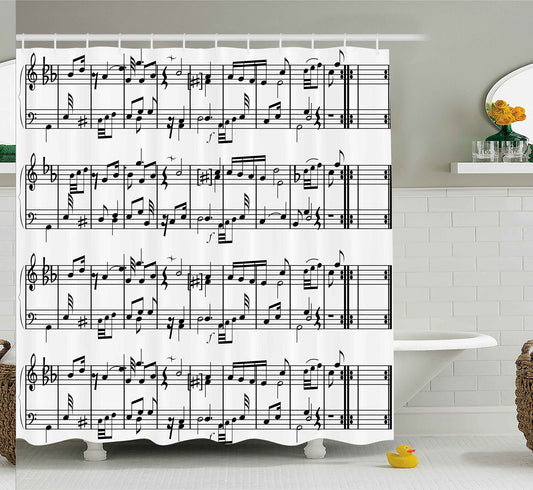 Music Shower Curtain with Musical Notes and Clef Pattern, 69" x 70"