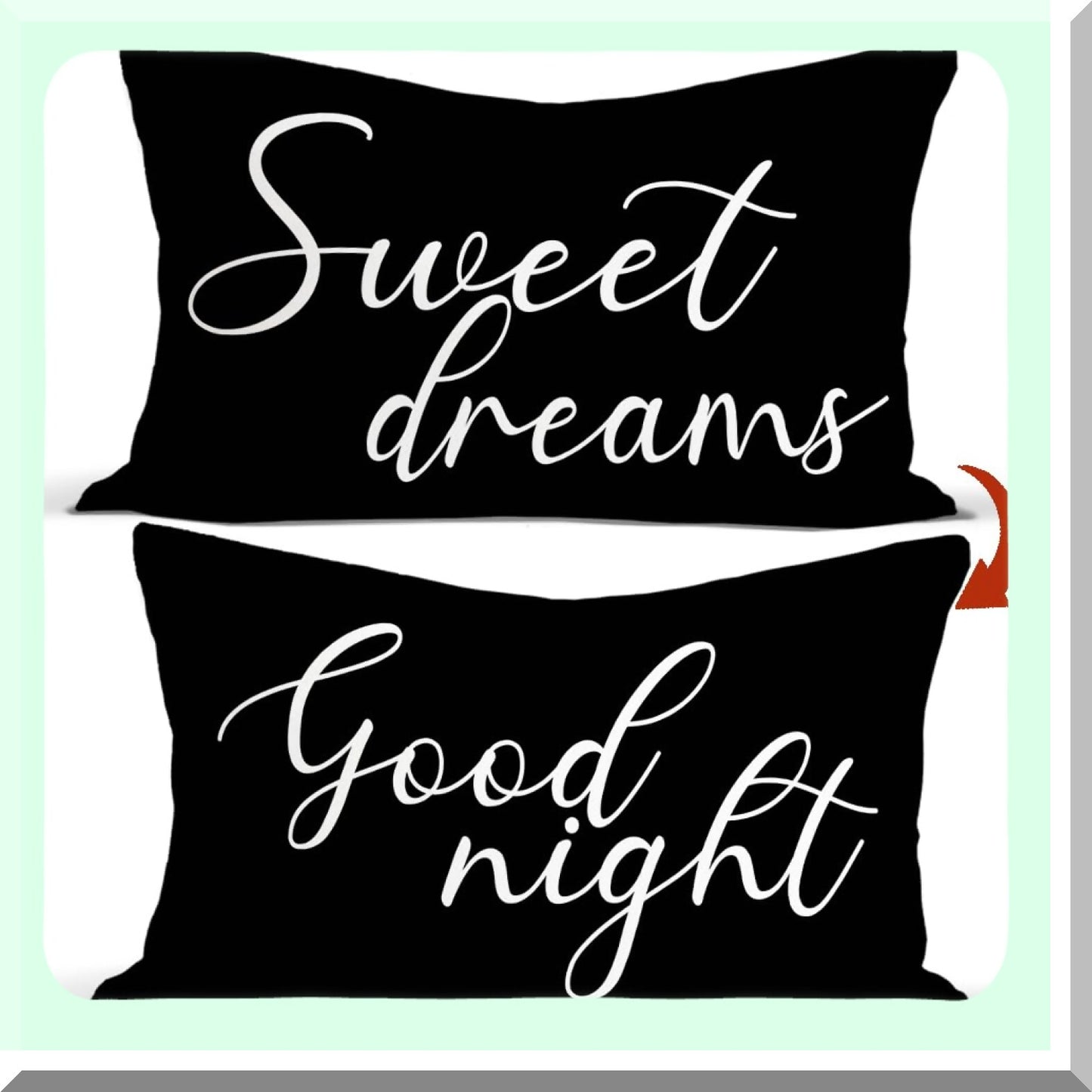 Dreamy Duo Reversible Pillow Covers - Black & White Lumbar Pillowcase Set for Bed Decor, Sweet Dreams Good Night Theme, 12 x 20 Size, Bedroom & Guest Room Accent