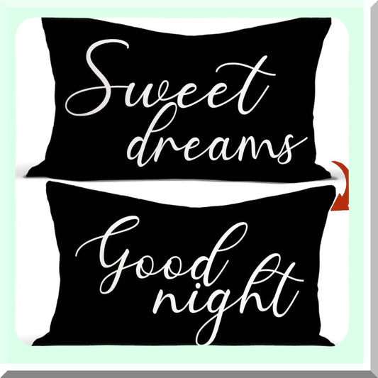 Dreamy Duo Reversible Pillow Covers - Black & White Lumbar Pillowcase Set for Bed Decor, Sweet Dreams Good Night Theme, 12 x 20 Size, Bedroom & Guest Room Accent