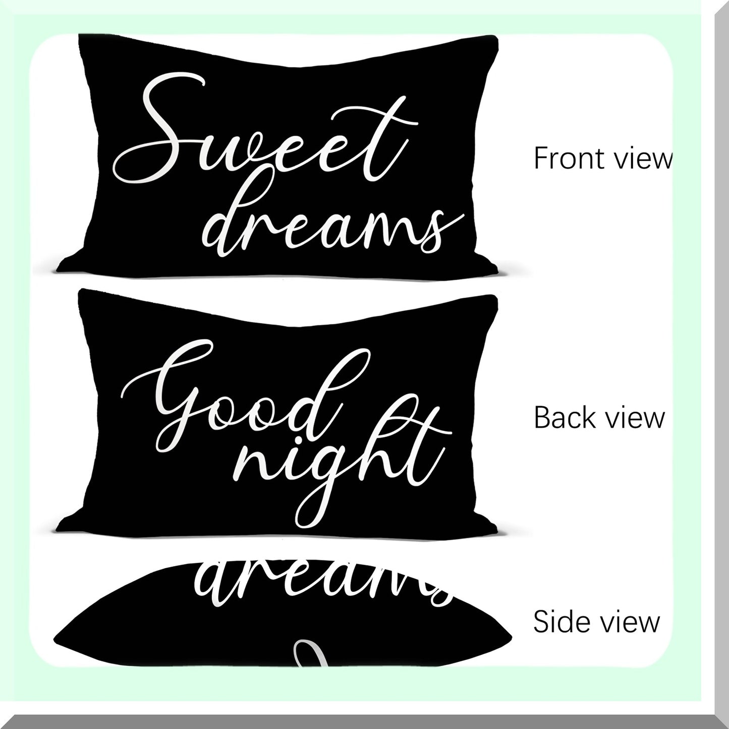 Dreamy Duo Reversible Pillow Covers - Black & White Lumbar Pillowcase Set for Bed Decor, Sweet Dreams Good Night Theme, 12 x 20 Size, Bedroom & Guest Room Accent