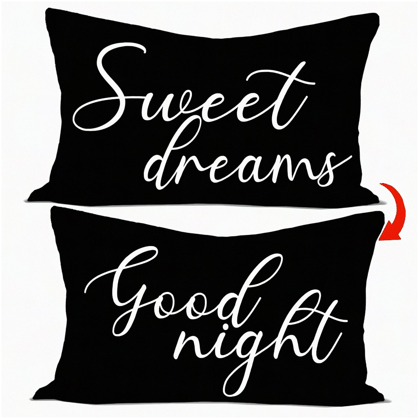 Dreamy Duo Reversible Pillow Covers - Black & White Lumbar Pillowcase Set for Bed Decor, Sweet Dreams Good Night Theme, 12 x 20 Size, Bedroom & Guest Room Accent