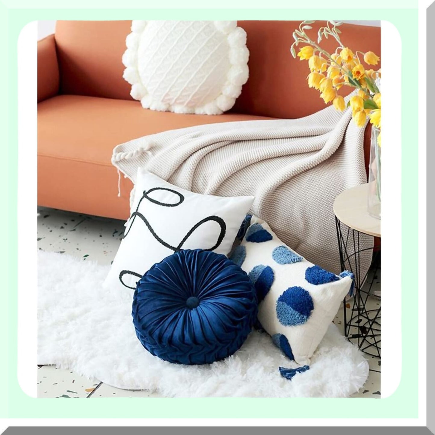 Royal Blue Velvet Round Meditation Cushion - 14Inch Throw Pillow for Sofa, Bed, Car & Decorative Floor - Plush Comfort & Stylish Décor