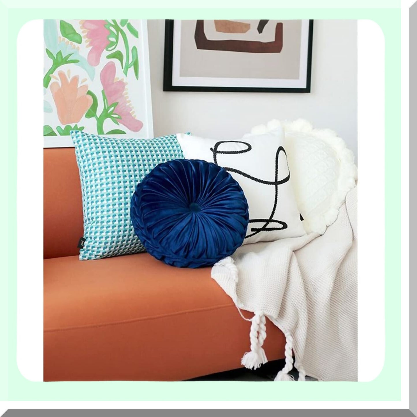 Royal Blue Velvet Round Meditation Cushion - 14Inch Throw Pillow for Sofa, Bed, Car & Decorative Floor - Plush Comfort & Stylish Décor