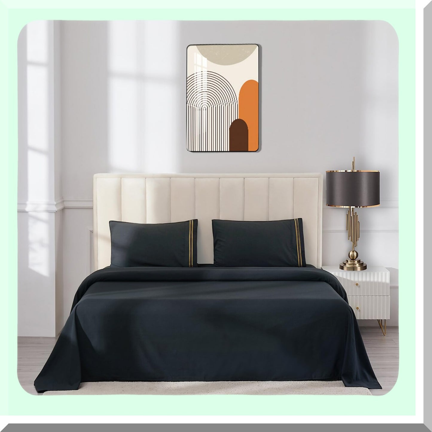 LuxuryCool Microfiber Bed Sheet Set - Extra Soft Deep Pockets, Hotel Quality, Breathable & Wrinkle Free - 4 Piece Set in Black & Gold