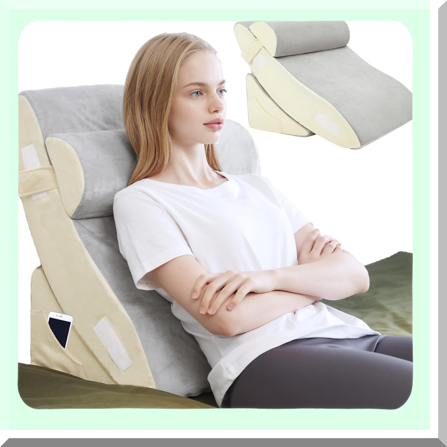 AdjustaFoam OrthoWedge Pillow Set - Memory Foam Support for Post-Surgery Pain Relief, Heartburn, Acid Reflux, Reading, Sleeping - Light Gray, 3 PCS