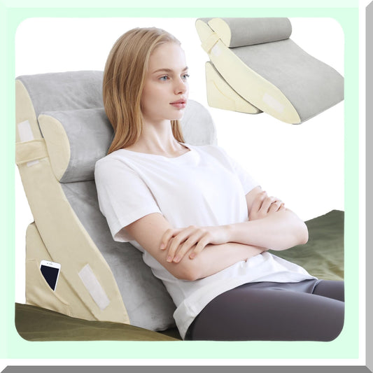 AdjustaFoam OrthoWedge Pillow Set - Memory Foam Support for Post-Surgery Pain Relief, Heartburn, Acid Reflux, Reading, Sleeping - Light Gray, 3 PCS