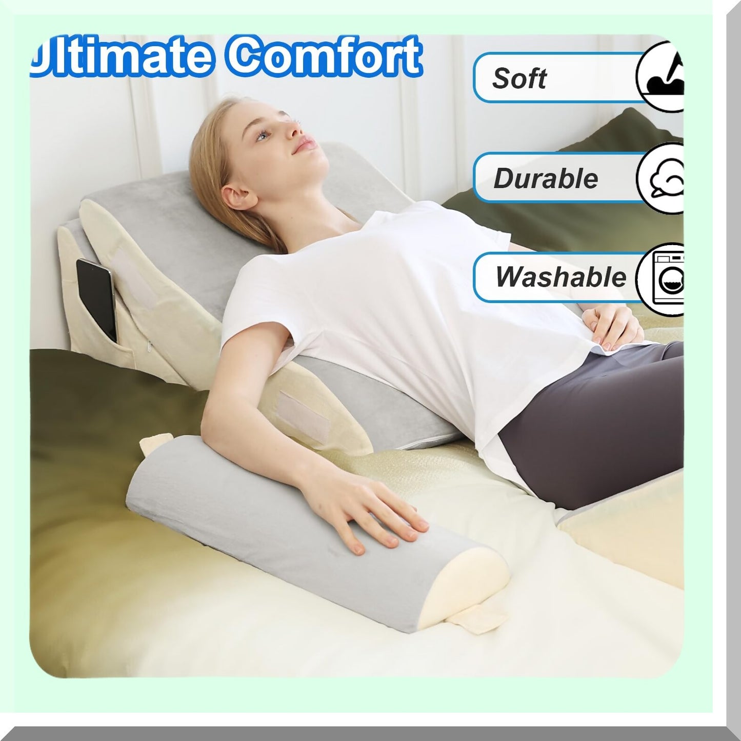 AdjustaFoam OrthoWedge Pillow Set - Memory Foam Support for Post-Surgery Pain Relief, Heartburn, Acid Reflux, Reading, Sleeping - Light Gray, 3 PCS