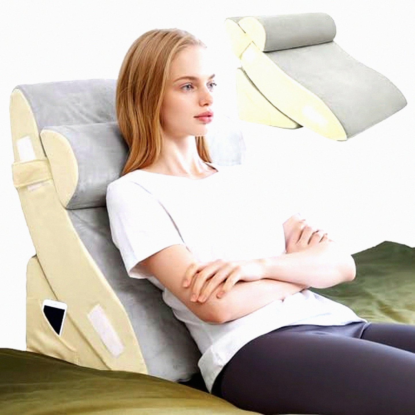 AdjustaFoam OrthoWedge Pillow Set - Memory Foam Support for Post-Surgery Pain Relief, Heartburn, Acid Reflux, Reading, Sleeping - Light Gray, 3 PCS