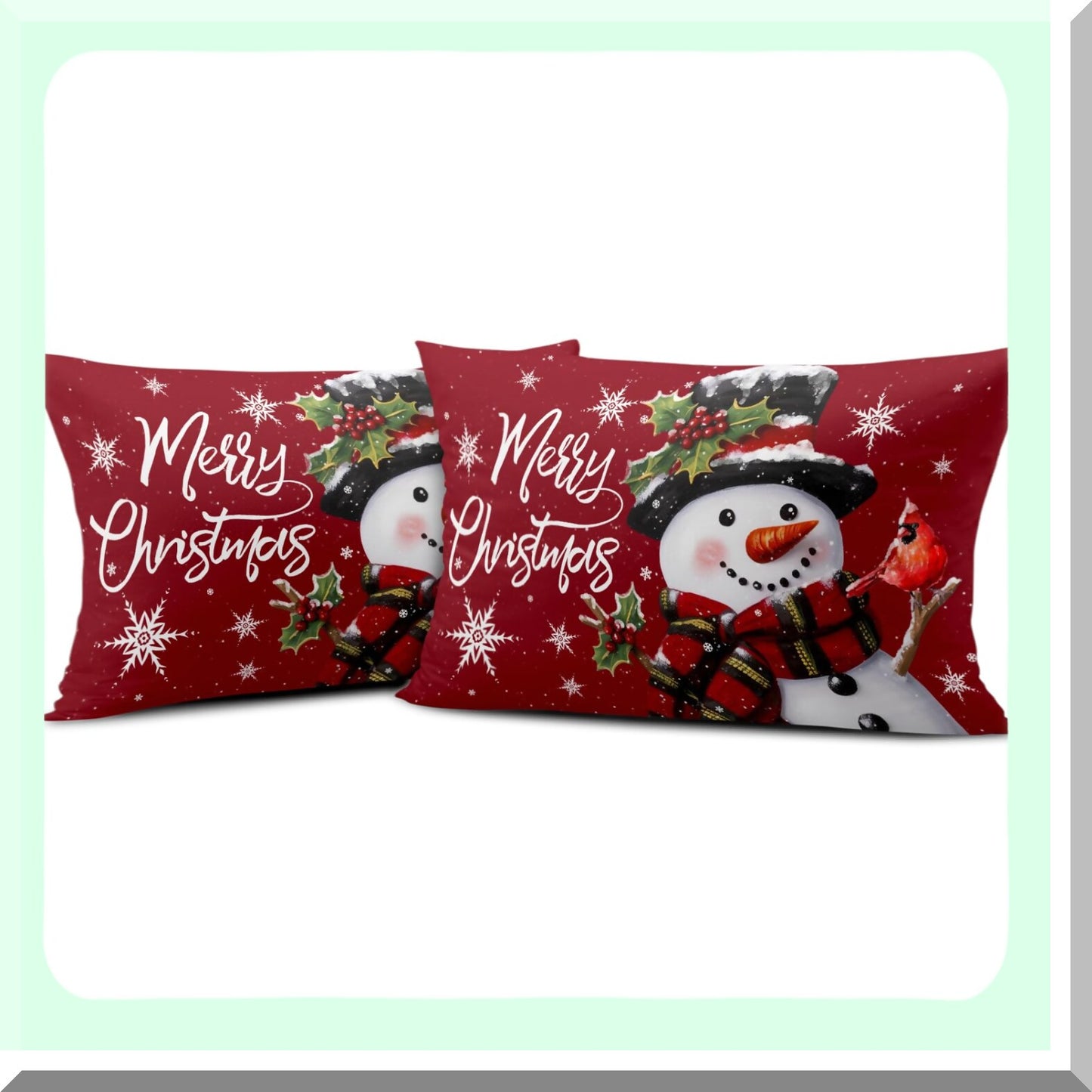 Winter Wonderland Snowflake Pillowcase Set - Festive Holiday Decor Cushion Covers for Couch, Bed, Sofa - 20x12 Inch Cotton Throw Pillow Covers (Set of 2)