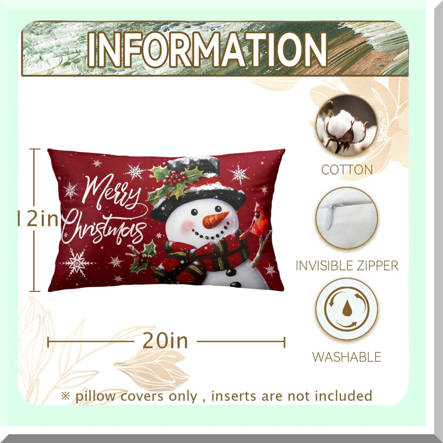 Winter Wonderland Snowflake Pillowcase Set - Festive Holiday Decor Cushion Covers for Couch, Bed, Sofa - 20x12 Inch Cotton Throw Pillow Covers (Set of 2)