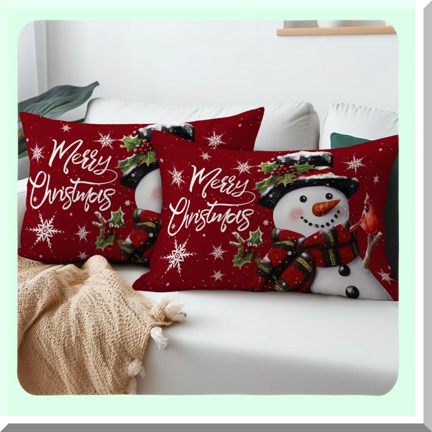Winter Wonderland Snowflake Pillowcase Set - Festive Holiday Decor Cushion Covers for Couch, Bed, Sofa - 20x12 Inch Cotton Throw Pillow Covers (Set of 2)