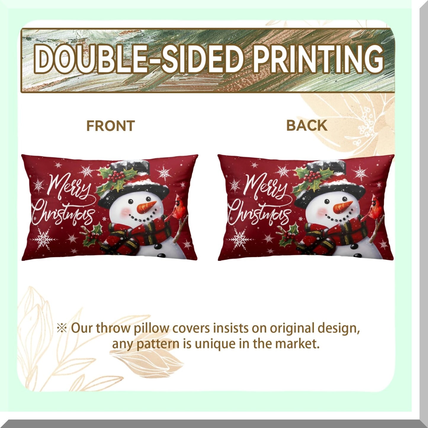 Winter Wonderland Snowflake Pillowcase Set - Festive Holiday Decor Cushion Covers for Couch, Bed, Sofa - 20x12 Inch Cotton Throw Pillow Covers (Set of 2)