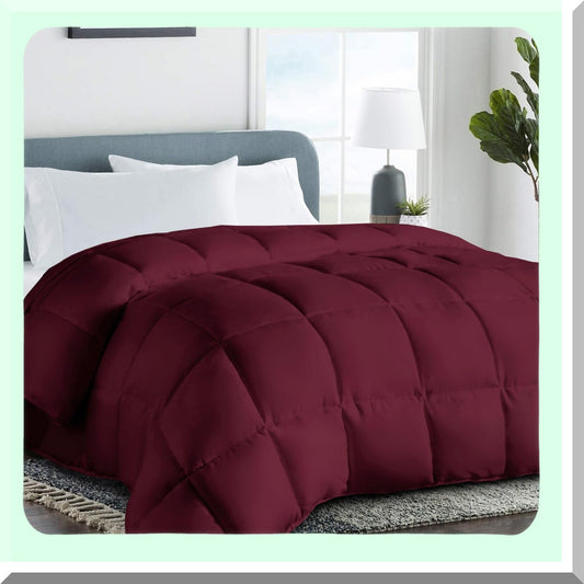 Luxury Burgundy Reversible Comforter - All Season Twin XL 2200 Series Down Alternative Quilted Duvet Insert with Corner Tabs, Warm & Machine Washable