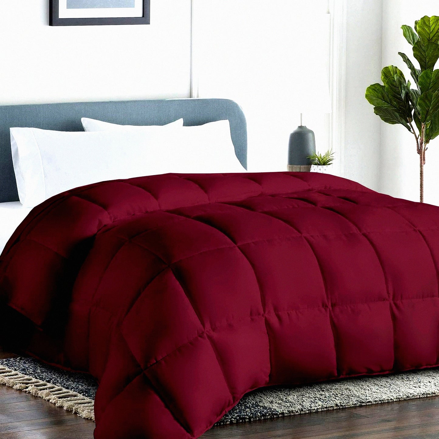 Luxury Burgundy Reversible Comforter - All Season Twin XL 2200 Series Down Alternative Quilted Duvet Insert with Corner Tabs, Warm & Machine Washable