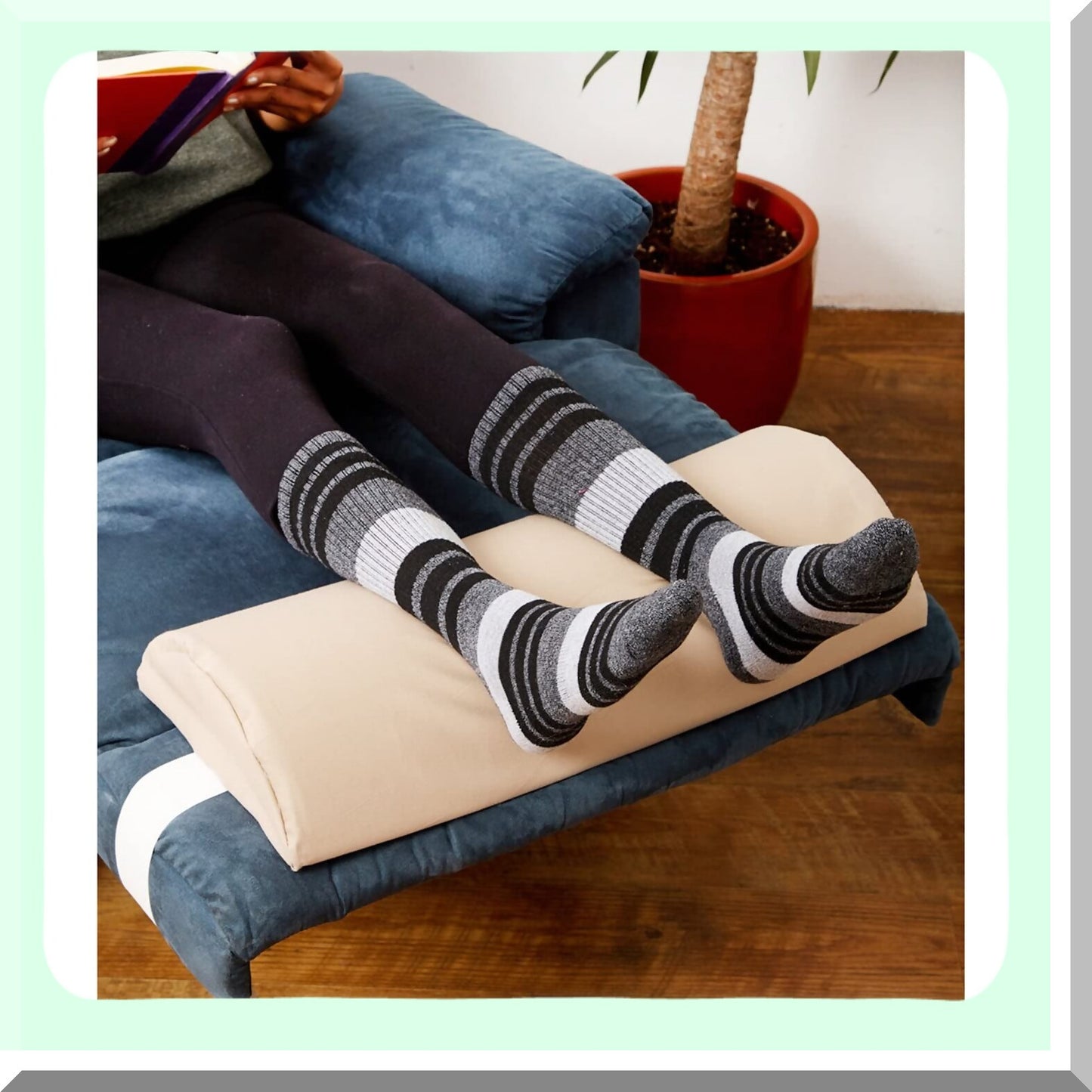 FirmRest Leg Elevator Pillow Set - Half Moon Bolster & Knee Pillow for Back Sleeping, Extra Firm Foam, Khaki Cover - Supportive Leg Positioning