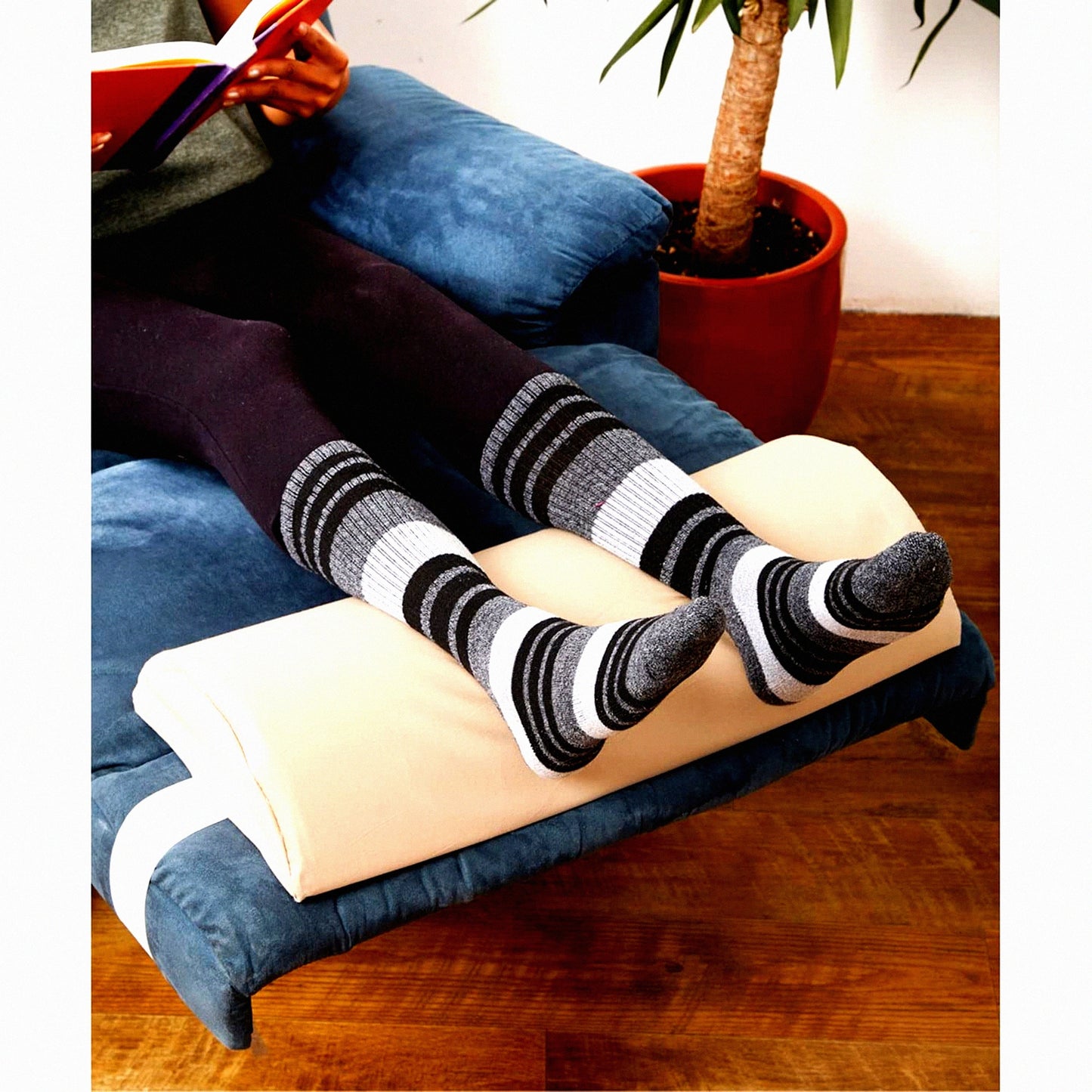 FirmRest Leg Elevator Pillow Set - Half Moon Bolster & Knee Pillow for Back Sleeping, Extra Firm Foam, Khaki Cover - Supportive Leg Positioning