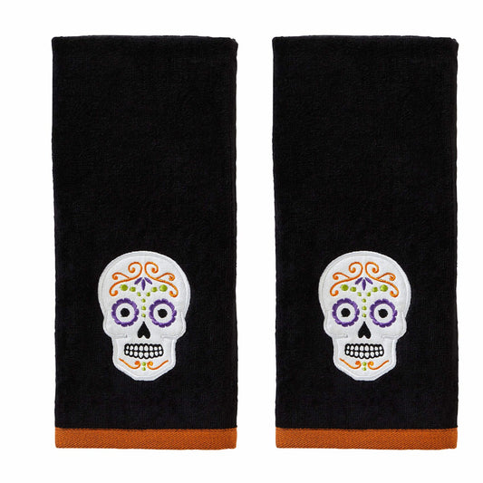 Sugar Skull Hand Towel Set Black 2 Pack