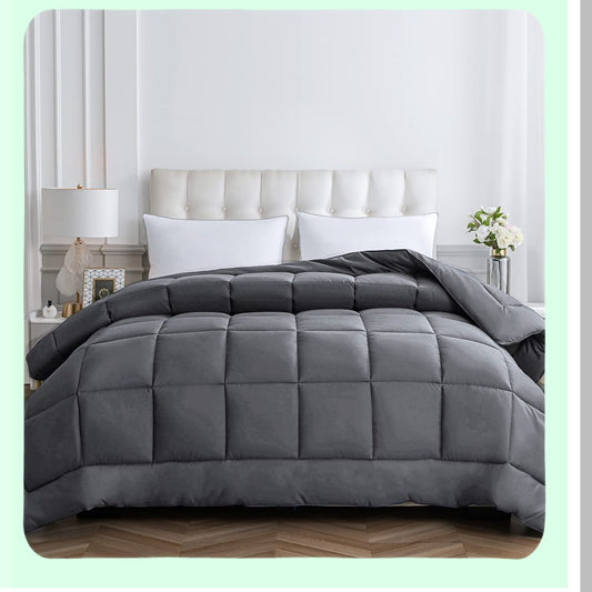 Diamond Stitched Oversize All Season Comforter - Breathable Gray Duvet Insert with Corner Tabs - Reversible 116x98 inches - Down Alternative