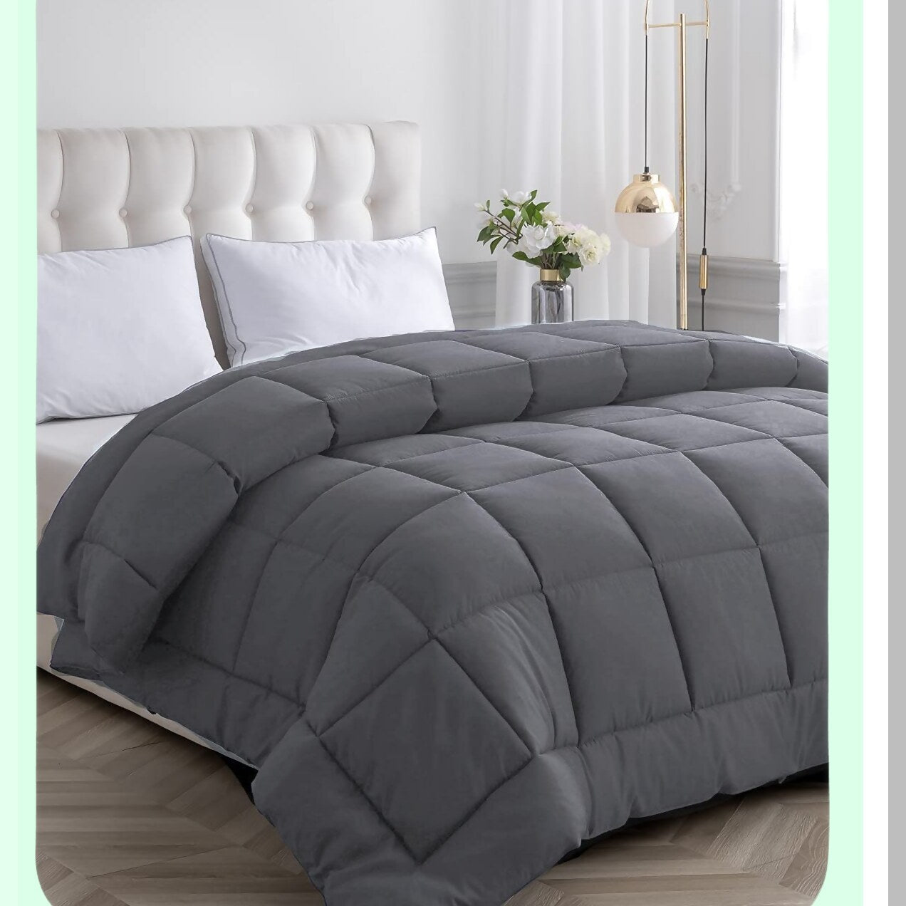 Diamond Stitched Oversize All Season Comforter - Breathable Gray Duvet Insert with Corner Tabs - Reversible 116x98 inches - Down Alternative