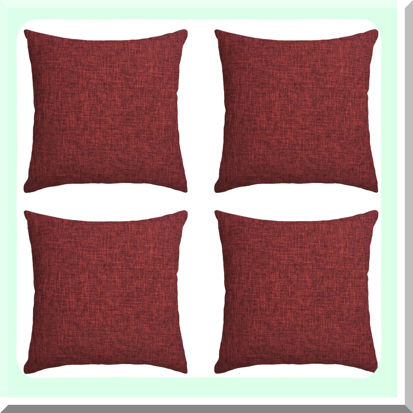 Rustic Red Linen Throw Pillow Set - Farmhouse Decorative Cushion Covers 16x16 Inch - Outdoor Square Accent Cases for Sofa Couch Home - Burgundy Textured Pillowcases