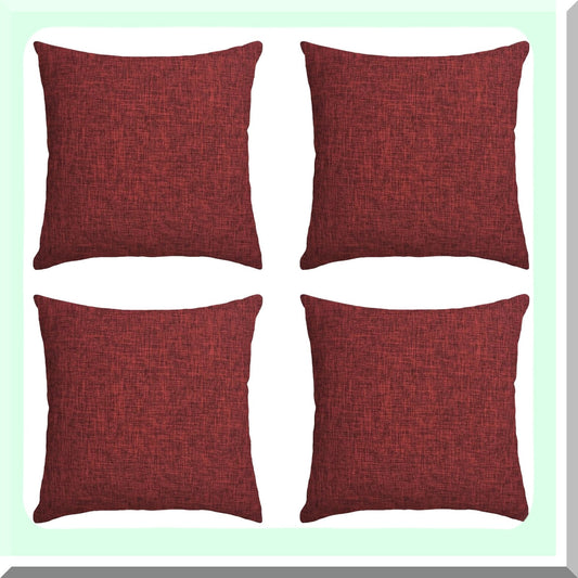 Rustic Red Linen Throw Pillow Set - Farmhouse Decorative Cushion Covers 16x16 Inch - Outdoor Square Accent Cases for Sofa Couch Home - Burgundy Textured Pillowcases
