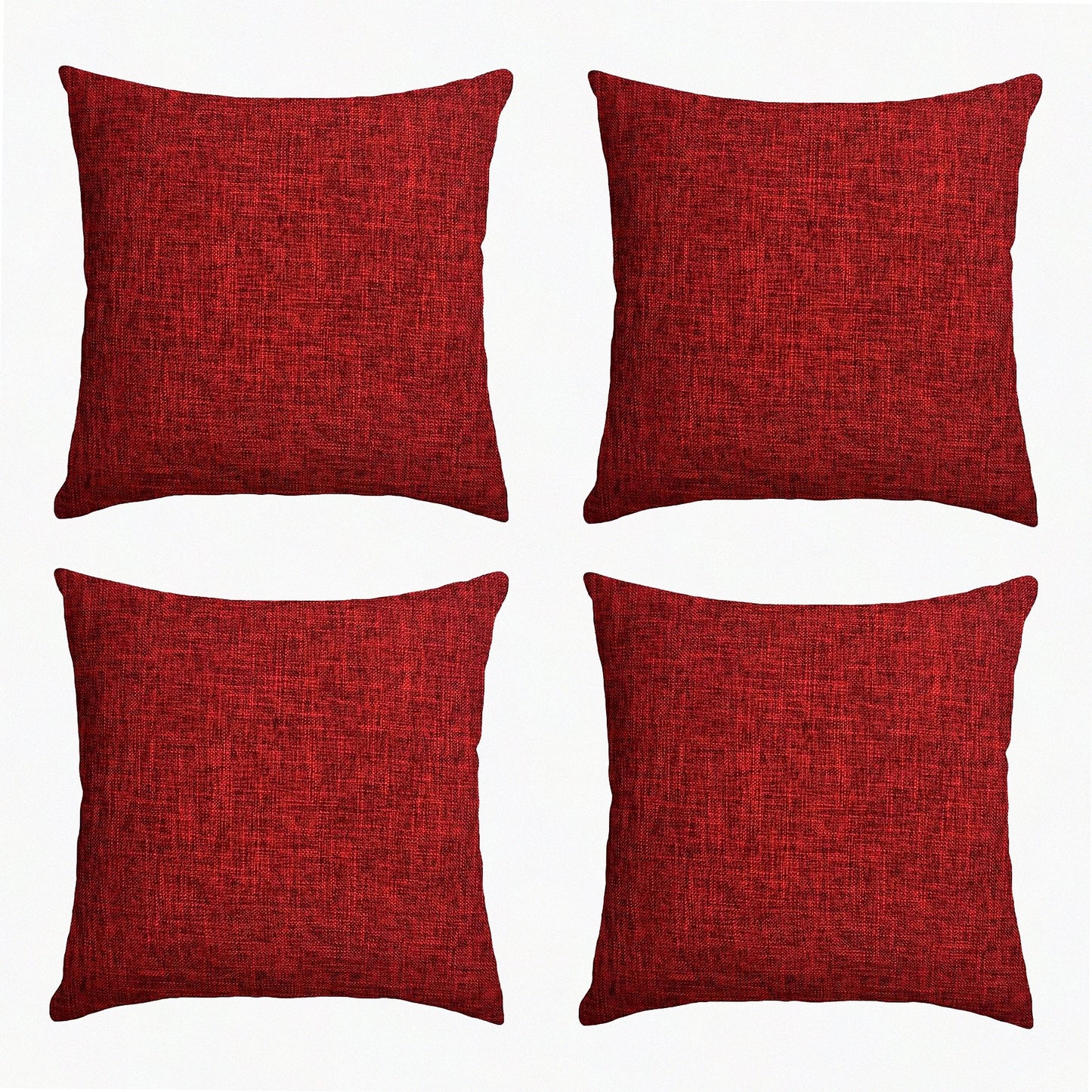 Rustic Red Linen Throw Pillow Set - Farmhouse Decorative Cushion Covers 16x16 Inch - Outdoor Square Accent Cases for Sofa Couch Home - Burgundy Textured Pillowcases