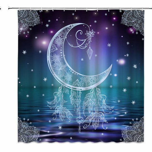 Starry Sky Moon Shower Curtain Set with Hooks